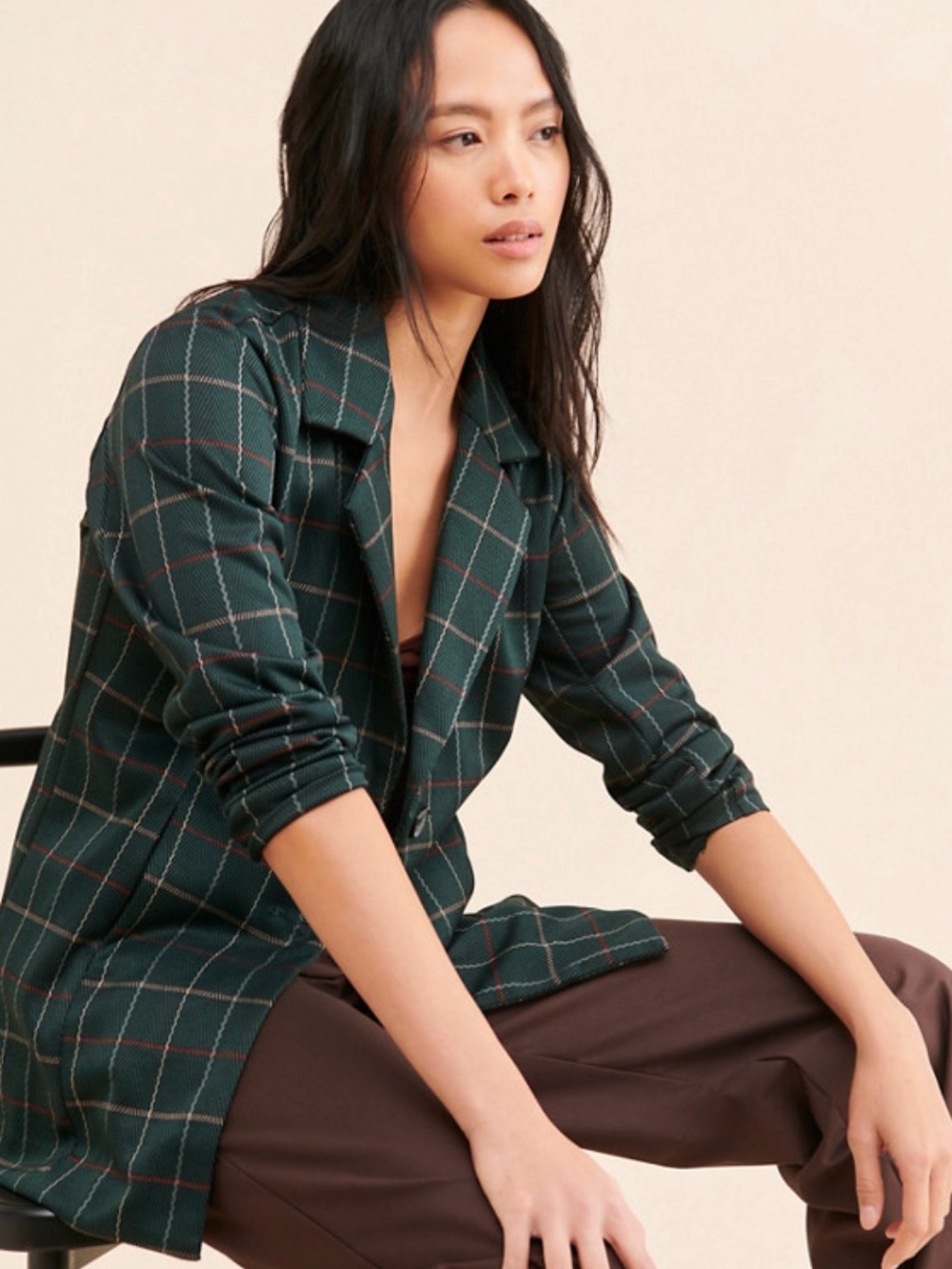 Avec Les Filles Green Plaid Blazer Jacket | M - Picture 9 of 10